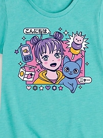 Image number 2 showing, Anime Girl And Cat Fitted Short Sleeve T-Shirt For Girls