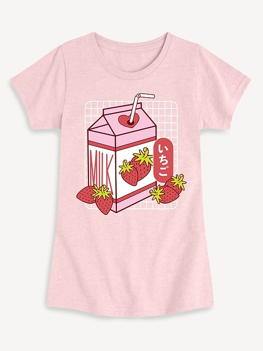 Image number 1 showing, Kawaii Strawberry Milk Fitted Short Sleeve T-Shirt For Girls