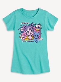 Image number 1 showing, Anime Girl And Cat Fitted Short Sleeve T-Shirt For Girls