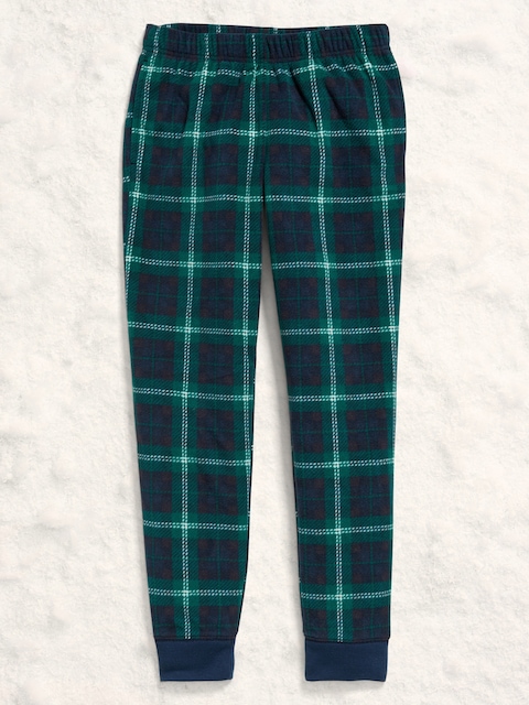 Gender-Neutral Microfleece Jogger Pajama Pants for Kids - Navy Plaid (Match The Fam!)