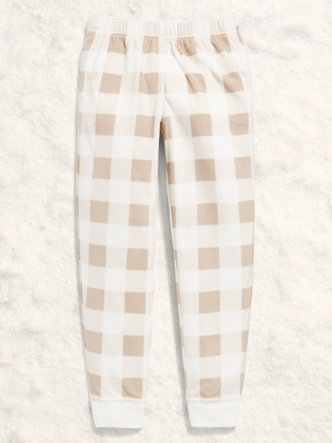 Gender-Neutral Microfleece Jogger Pajama Pants for Kids - Neutral Plaid (Match The Fam!)