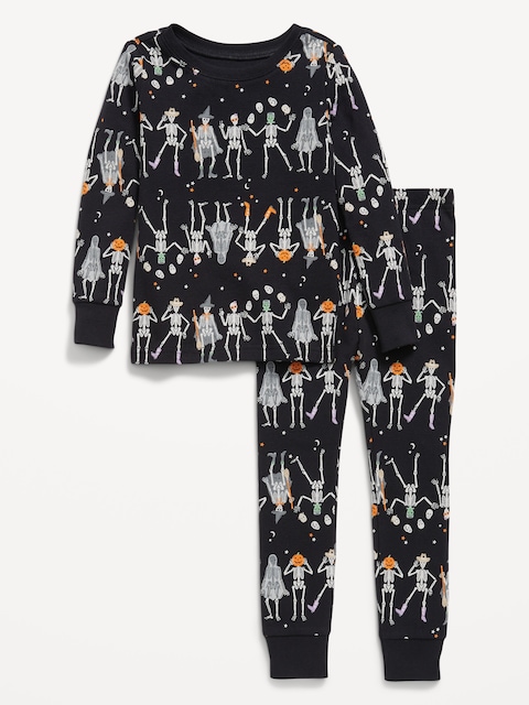 Printed Snug-Fit Pajama Set for Toddler & Baby - Skeleton Black (Match The Fam!)