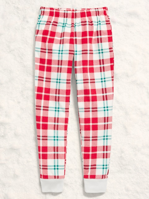 Gender-Neutral Microfleece Jogger Pajama Pants for Kids - Red Plaid (Match The Fam!)