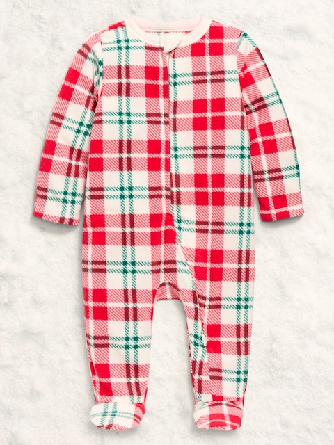 2-Way-Zip Sleep & Play Microfleece Footed One-Piece for Baby - Red Plaid (Match The Fam!)