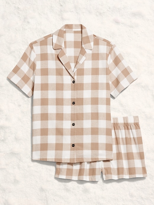 Image number 1 showing, Plaid Flannel Pajama Short Set for Women