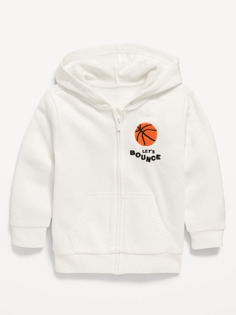 Favorite Fleece Oversized Embroidered Zip Hoodie for Toddler Boys - Calla Lily White