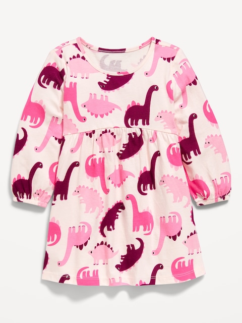 Printed Long-Sleeve Dress for Toddler Girls - Pink Dinosaurs
