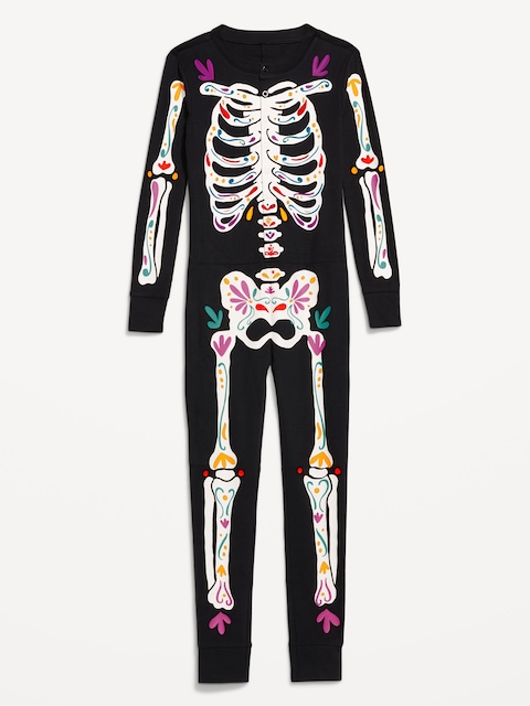Snug-Fit Gender-Neutral One-Piece Pajama for Kids - Rainbow Skeleton