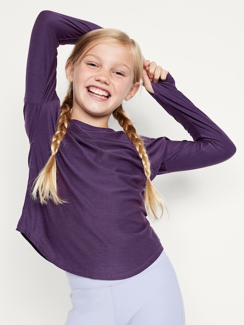 CloudMotion Long-Sleeve Back-Cutout Performance T-Shirt for Girls - Purple Maxine