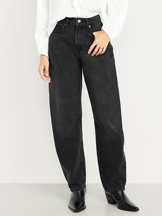 Image number 2 showing, High-Waisted Barrel Jeans