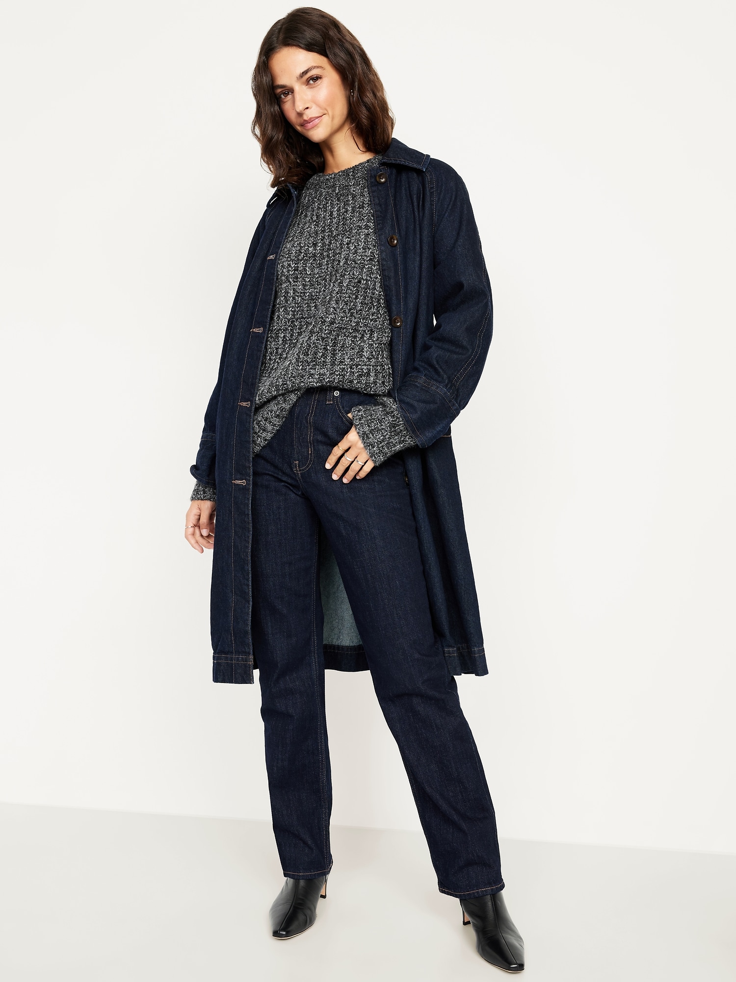 Shaker-Stitch Crew-Neck Tunic Sweater