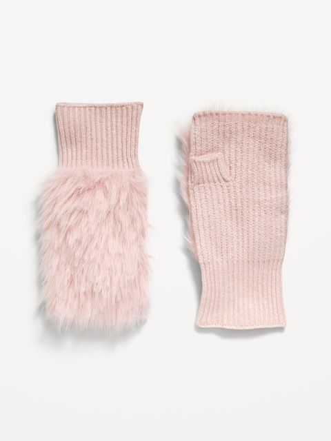 Faux-Fur Fingerless Gloves for Women - Bubblegum Pink