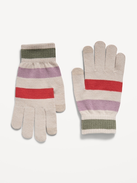 Knit Gloves for Women - Oatmeal Stripe