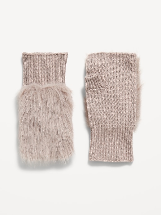 Image number 1 showing, Faux-Fur Fingerless Gloves for Women