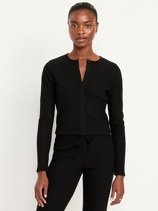 Image number 1 showing, Cropped Rib Cardigan Sweater