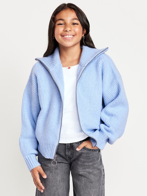 SoSoft Collared Zip-Front Sweater for Girls