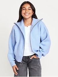Image number 1 showing, SoSoft Collared Zip-Front Sweater for Girls