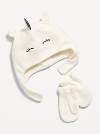Image number 1 showing, Unicorn Trapper Hat and Mittens Set for Toddler Girls
