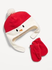 Image number 1 showing, Unisex Snowman Trapper Hat and Mittens Set for Toddler