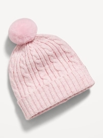 Image number 1 showing, Pom-Pom Cable-Knit Beanie for Toddler Girls