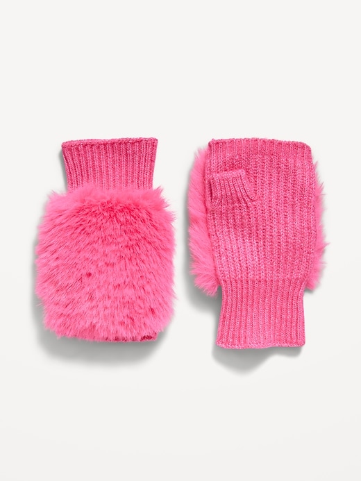 Image number 1 showing, Faux-Fur Fingerless Gloves for Girls