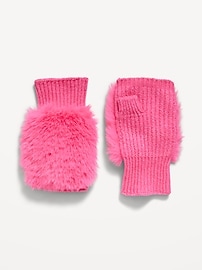 Image number 1 showing, Faux-Fur Fingerless Gloves for Girls