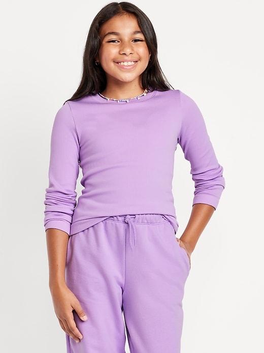 Image number 1 showing, Fitted Seamless Long-Sleeve Ribbed Performance Top for Girls