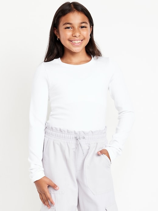 Image number 1 showing, Fitted Seamless Long-Sleeve Ribbed Performance Top for Girls