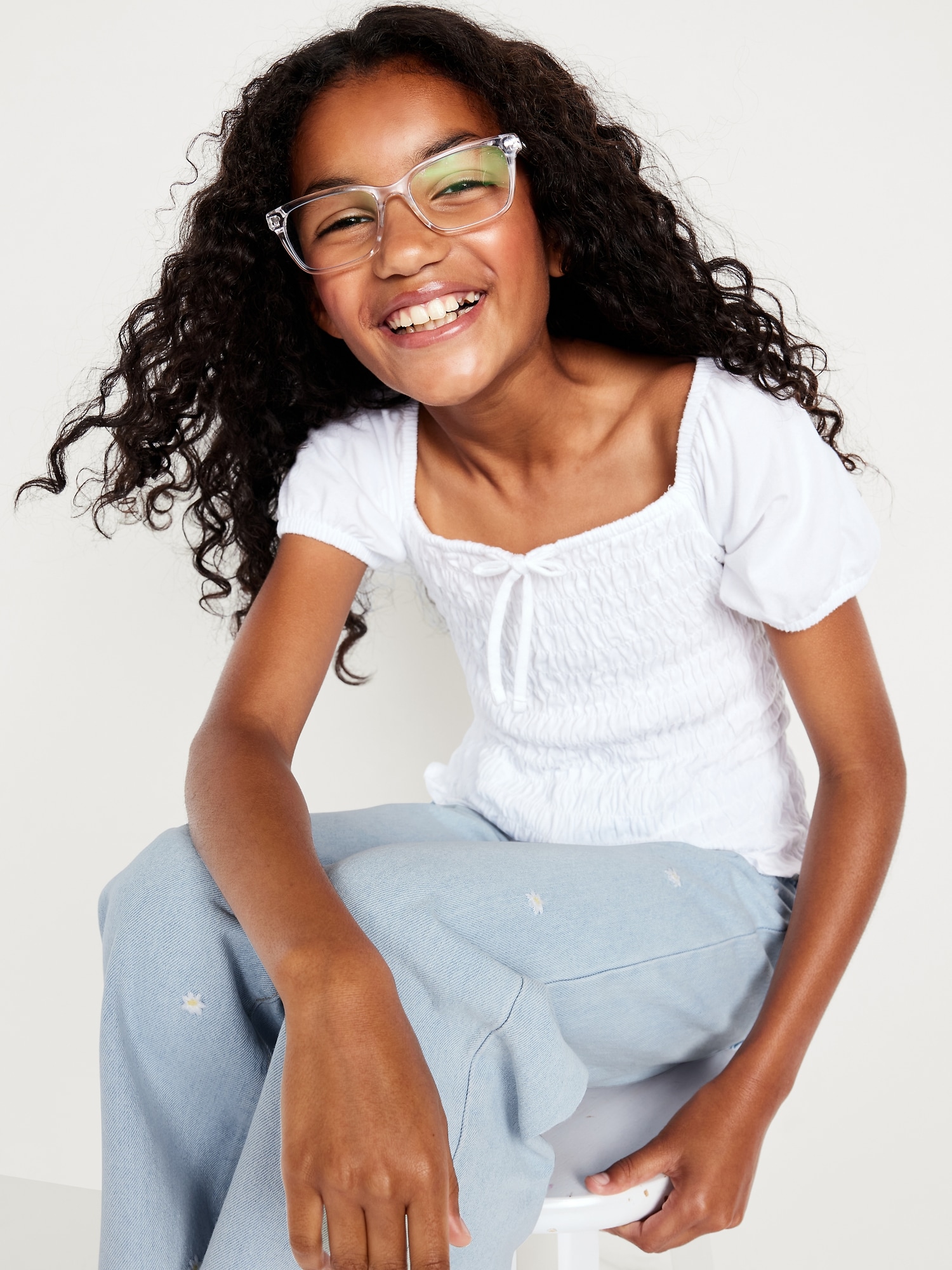 High-Waisted Embroidered Baggy Wide-Leg Jeans for Girls