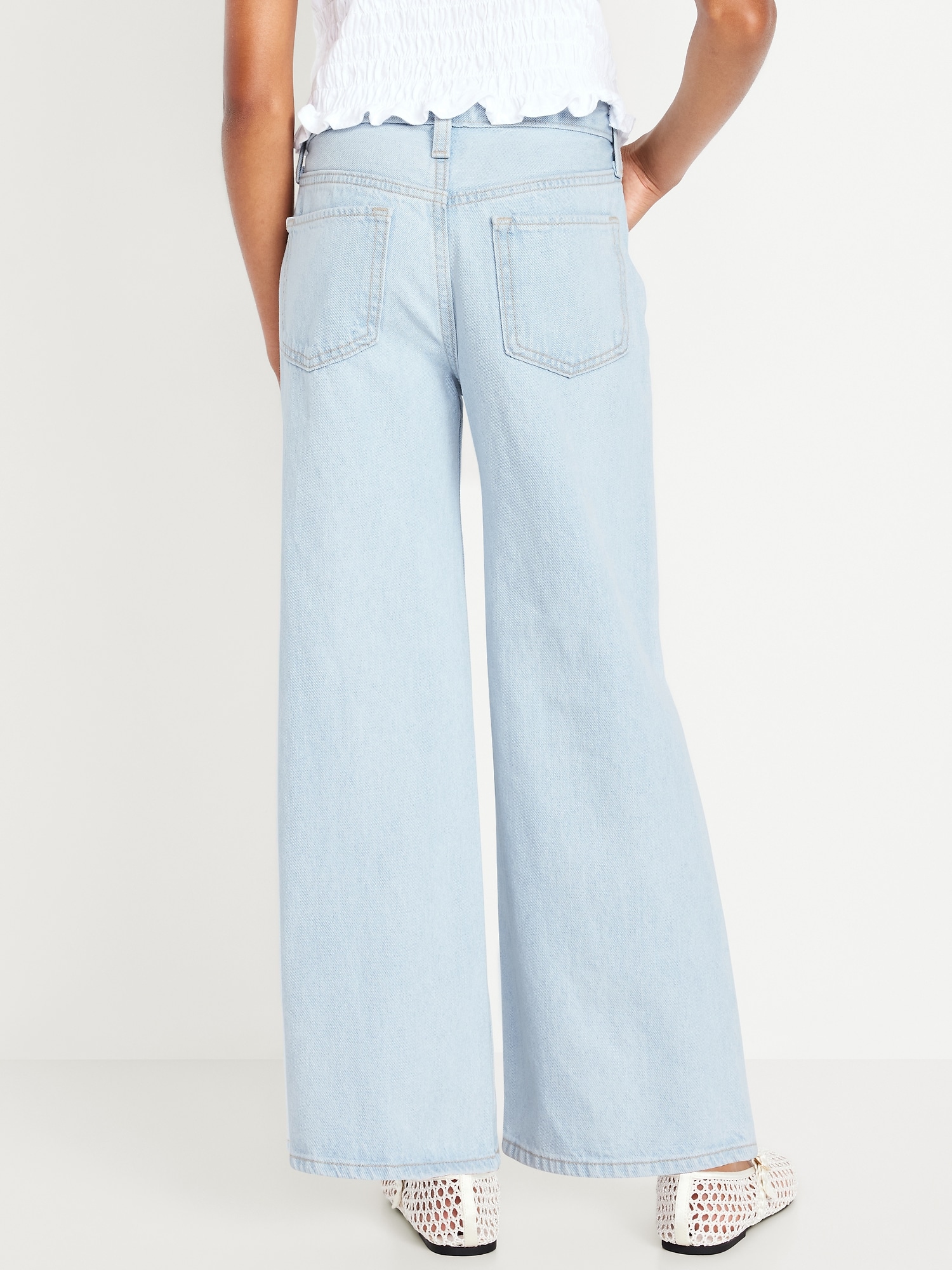 High-Waisted Embroidered Baggy Wide-Leg Jeans for Girls