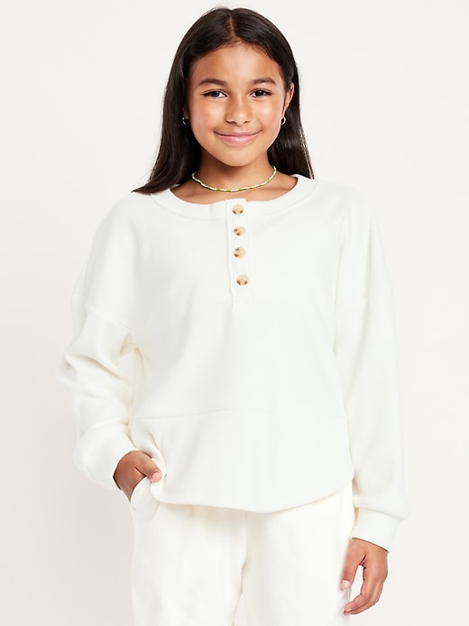 Image number 1 showing, CozePlush Oversized Thermal-Knit Henley Top for Girls