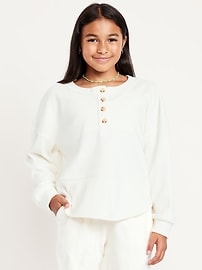 Image number 1 showing, CozePlush Oversized Thermal-Knit Henley Top for Girls