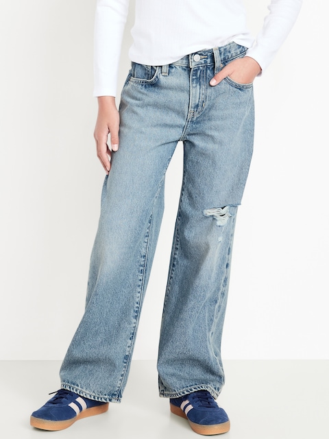 Baggy Straight-Leg Jeans for Girls - Light Wash (Rip/Tear)