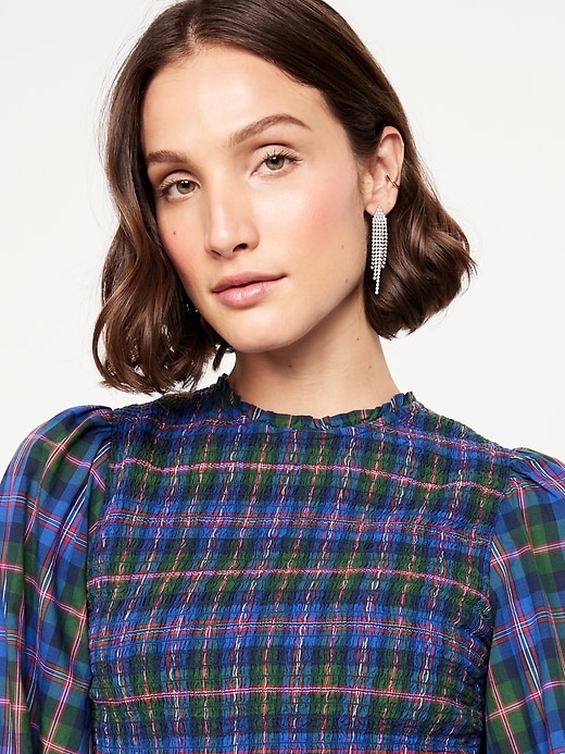 Image number 3 showing, Long-Sleeve Plaid Smocked Top