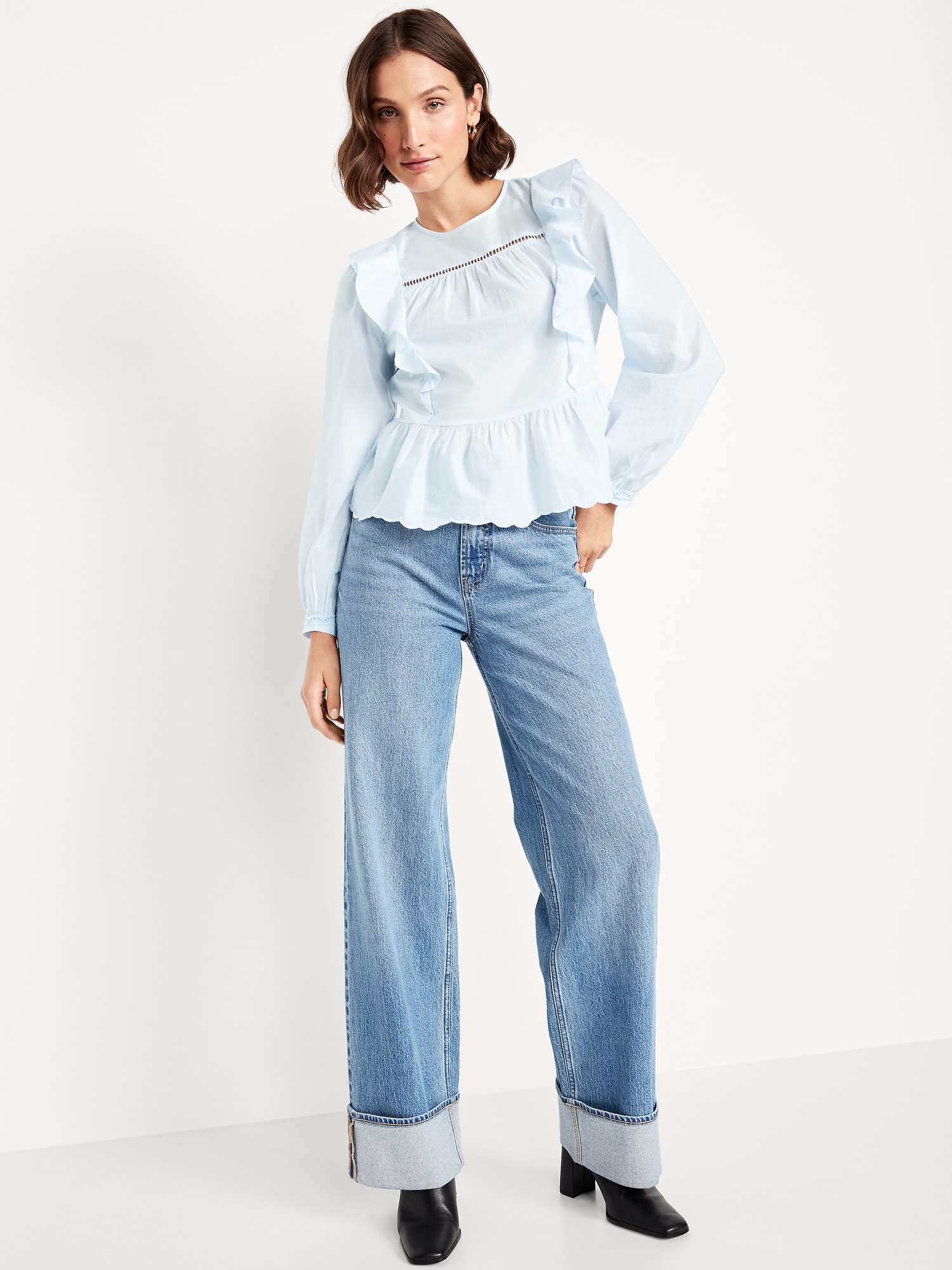 High-Neck Ruffle Peplum Top