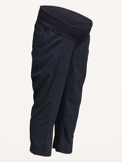 Maternity Rollover Waist Barrel Leg Ankle Pants - Navy Captain