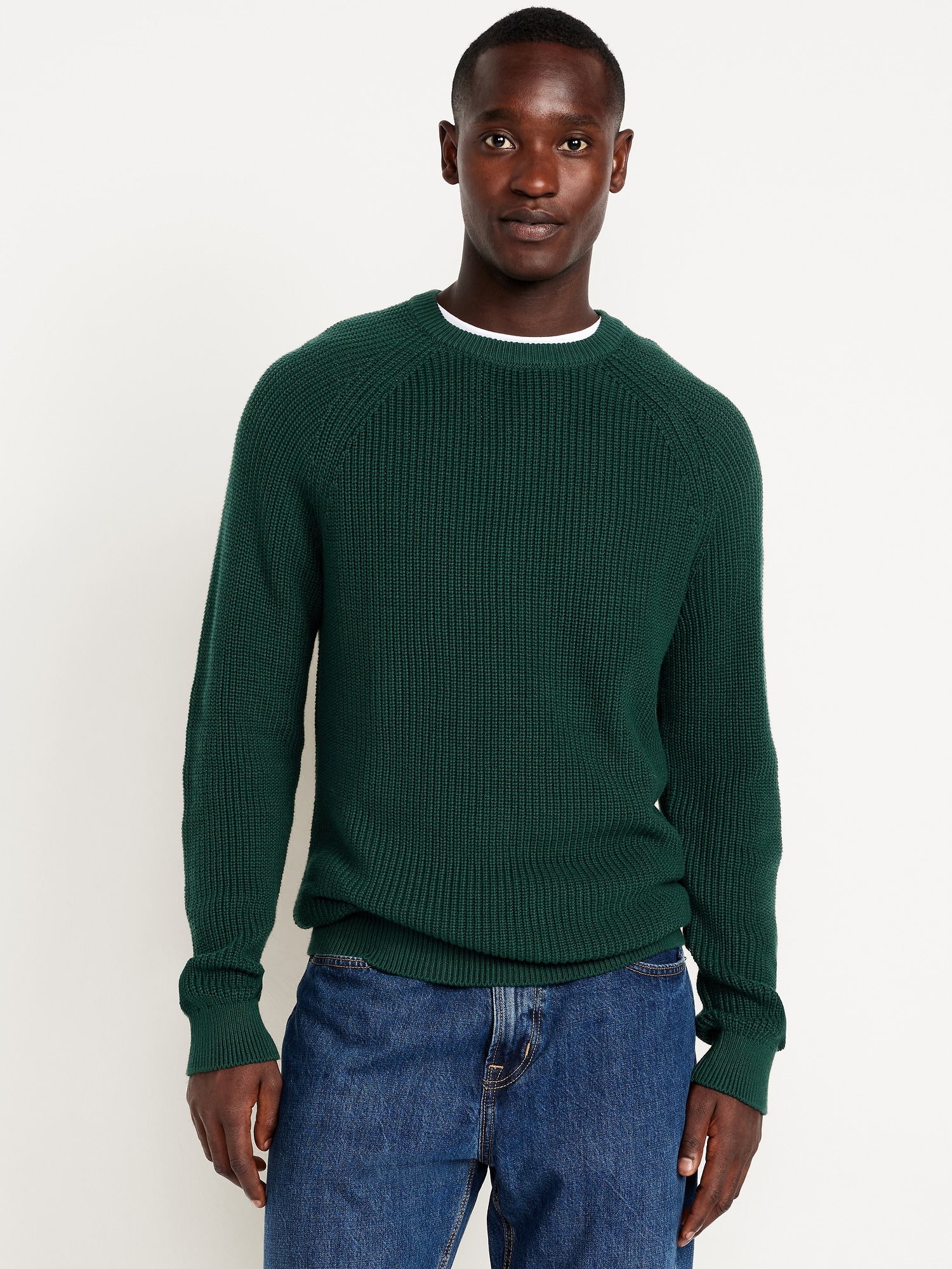 Crew-Neck Shaker-Stitch Sweater