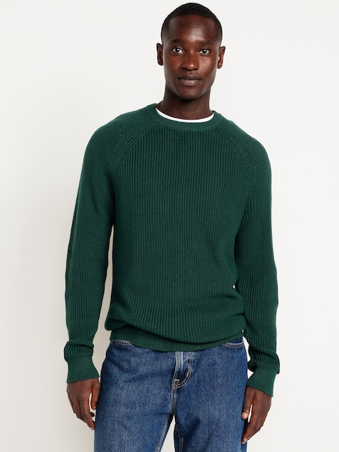 Crew-Neck Shaker-Stitch Sweater - Emerald Isle