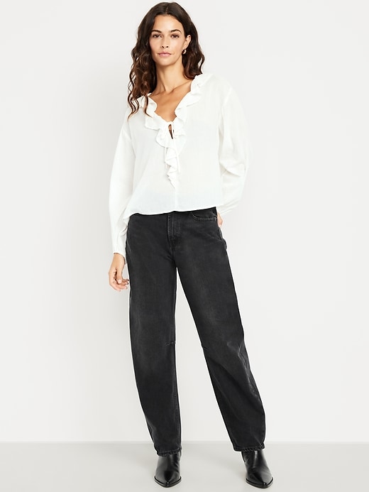 Image number 1 showing, High-Waisted Barrel Jeans
