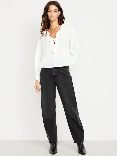 High-Waisted Barrel Jeans - Black Wash