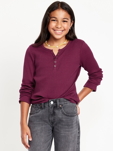 Long-Sleeve Fitted Ribbed Top for Girls