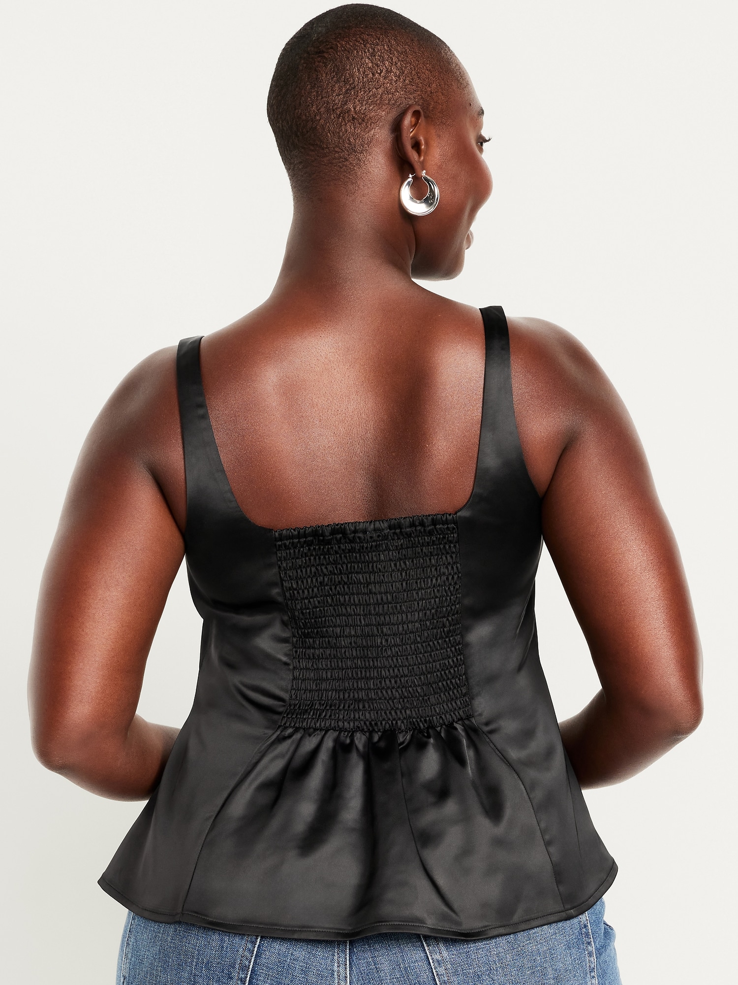 Square-Neck Satin Peplum Top