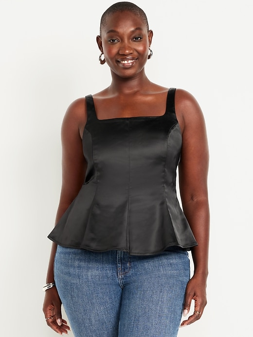 Image number 5 showing, Square-Neck Satin Peplum Top