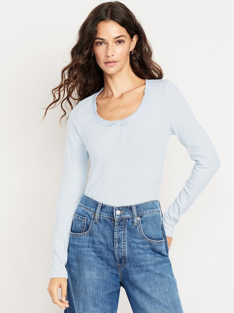 Scoop-Neck Long-Sleeve Ribbed Top