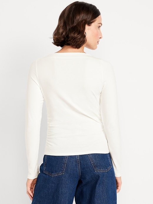 Image number 2 showing, Long-Sleeve Slit-Neck Ruched Top