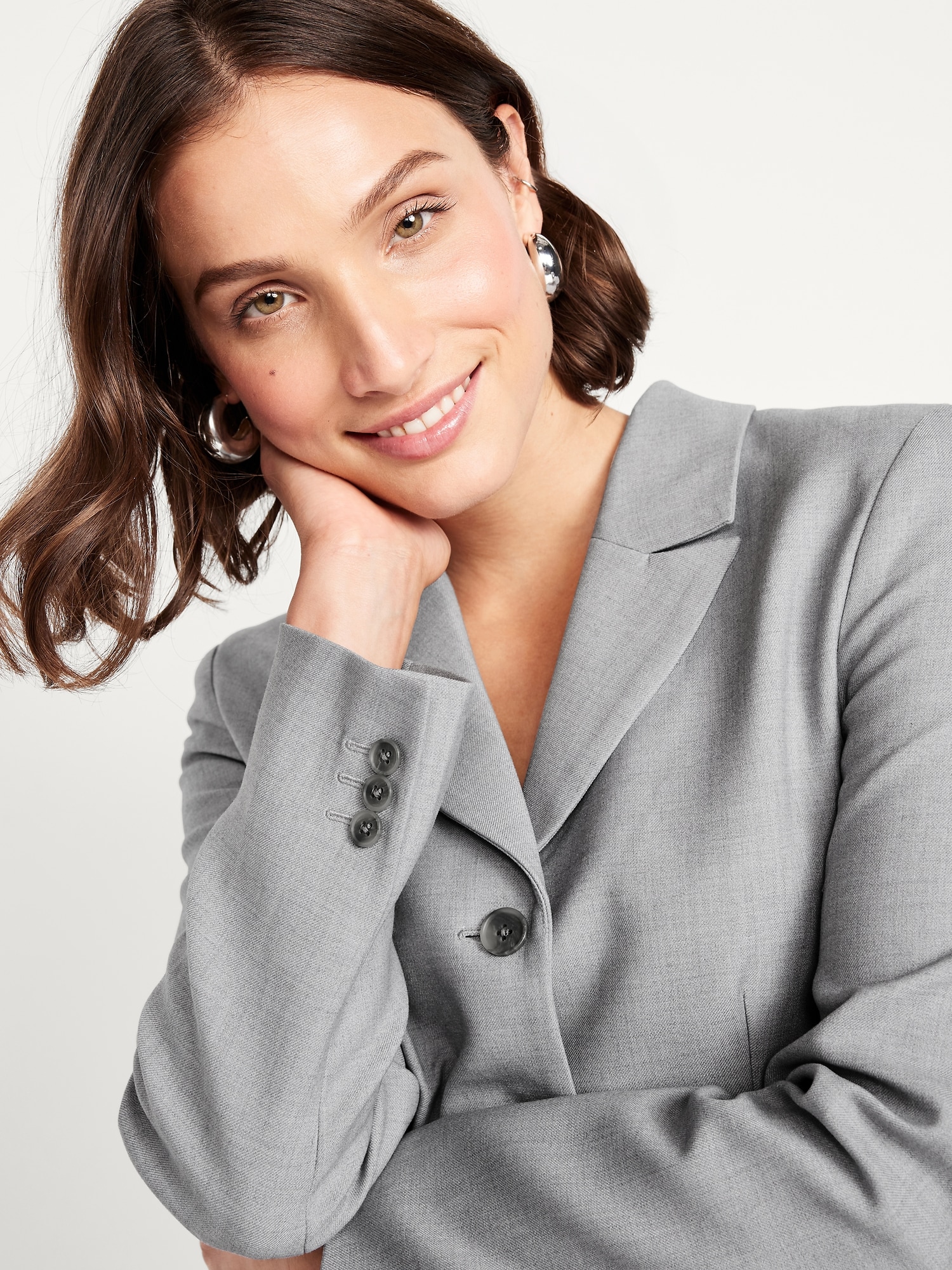 Fitted Button-Front Blazer