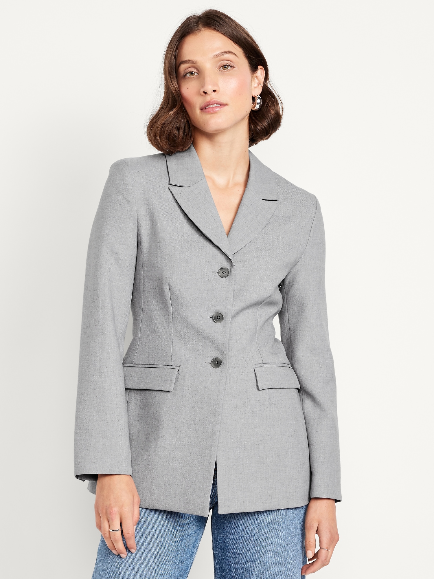 Fitted Button-Front Blazer