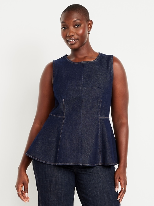 Image number 4 showing, High-Neck Jean Peplum Top