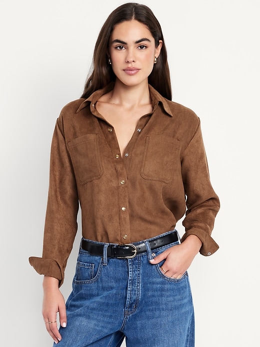 Image number 1 showing, Button-Down Faux-Suede Boyfriend Shirt