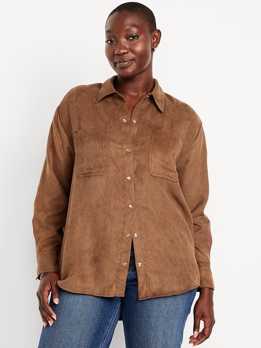 Image number 5 showing, Button-Down Faux-Suede Boyfriend Shirt